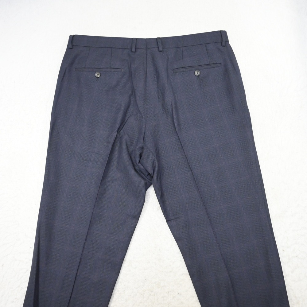 Hugo Boss Dress Pants Mens 36 x 32 Navy Plaid 100% Virgin Wool Flat Front - Picture 9 of 9